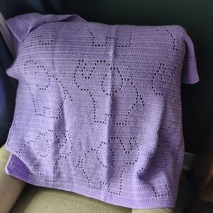 Elephant Baby Blanket Purple Crochet Knit Blanket